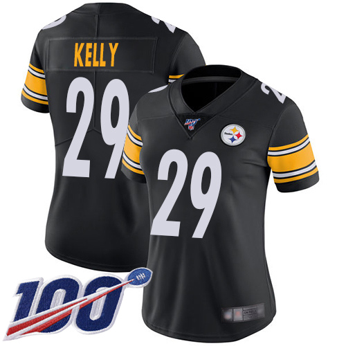 Women Pittsburgh Steelers Football #29 Limited Black Kam Kelly Home 100th Season Vapor Untouchable Nike NFL Jersey->women nfl jersey->Women Jersey